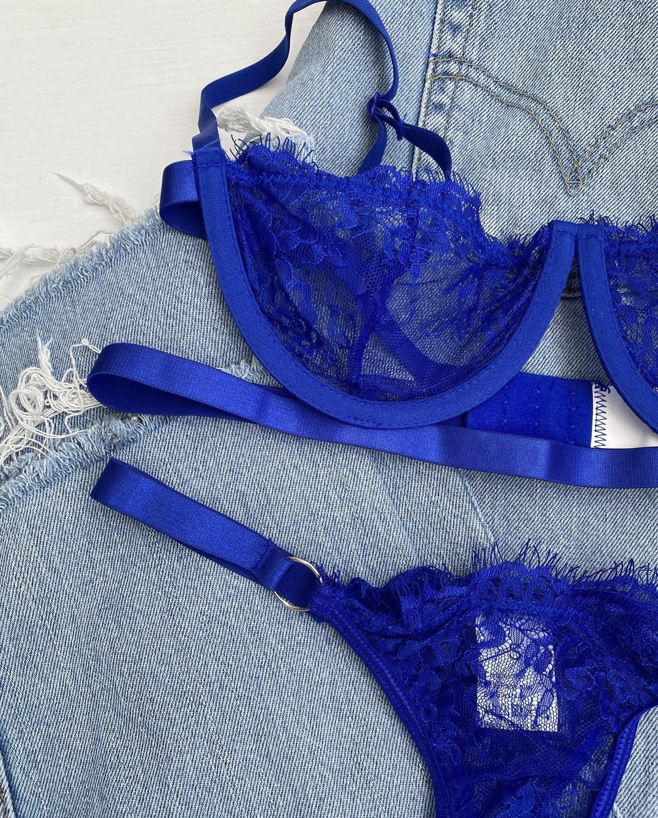 Комплект білизни мереживний ліф балконет/трусики S Яскраво-синій електрик (0035S) - фото 7