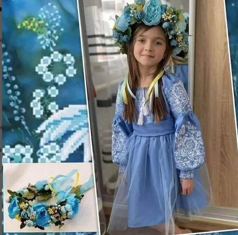 Платье вышиванка для девочек Пышное 140 см Голубой - фото 4 Платье вышиванка для девочек Пышное 140 см Голубой - фото 4