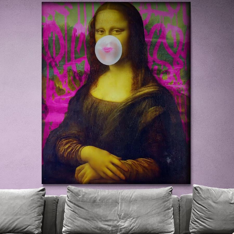 Репродукція картини Мона Ліза зі жуйкою HolstPrint 60х90 см Репродукція картини Мона Ліза зі жуйкою HolstPrint 60х90 см