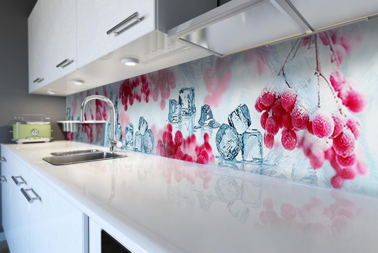 Кухонный фартук Зимняя калина из самоклеящейся виниловой пленки 60х250 см Красный