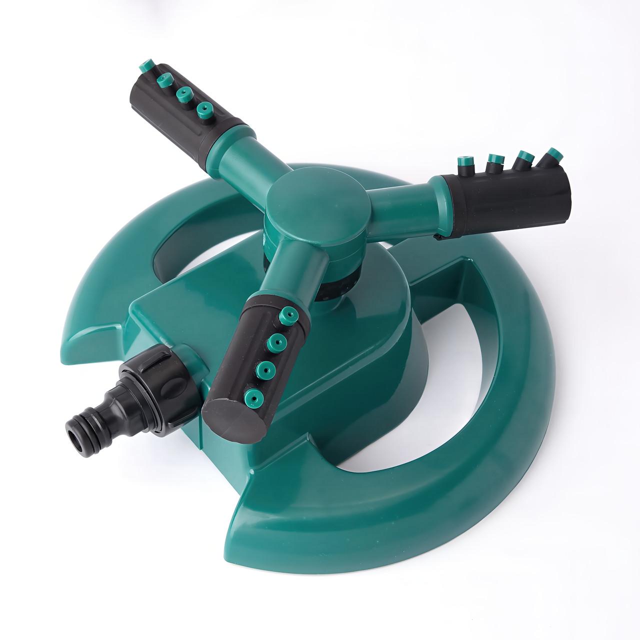 Вращающийся разбрызгиватель для полива 360 градусов 3 регулируемые лопасти до 10 м на подставке Зеленый (ROZVOD-1440)