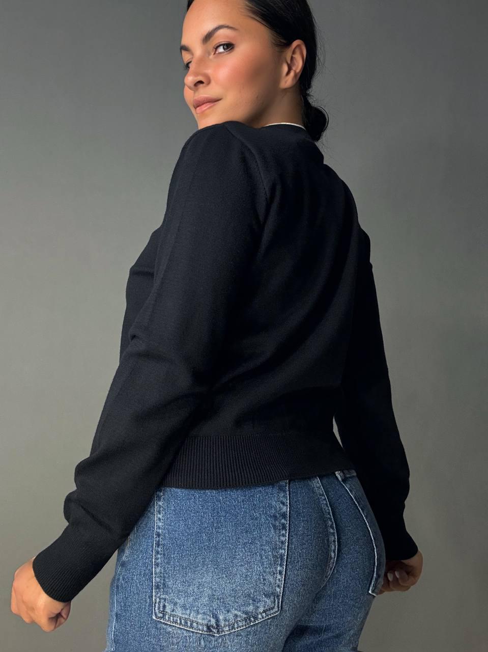 Кардиган жіночий Fancy Matinee 1527 на ґудзиках з контрастним коміром OS Чорний (5011) - фото 3 Кардиган жіночий Fancy Matinee 1527 на ґудзиках з контрастним коміром OS Чорний (5011) - фото 3