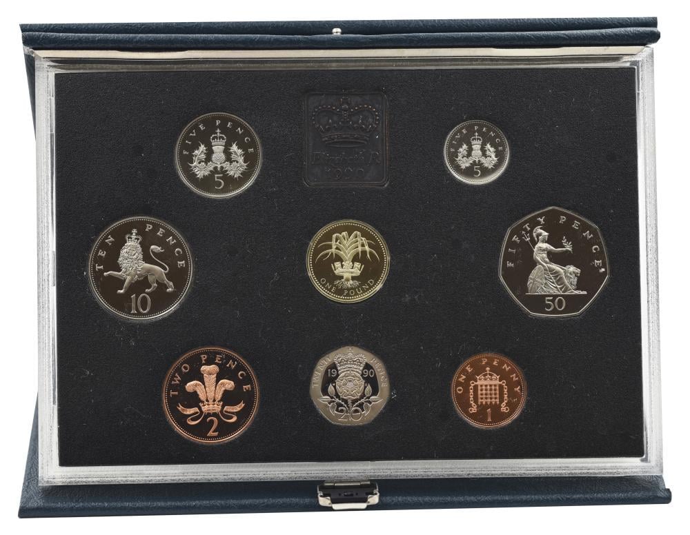 Набор коллекционных монет Великобритания 8 монет 1990 Proof 1/2/5/5/10/20/50 пенсов 1 фунт в сувенирной упаковке (М23763) Набор коллекционных монет Великобритания 8 монет 1990 Proof 1/2/5/5/10/20/50 пенсов 1 фунт в сувенирной упаковке (М23763)