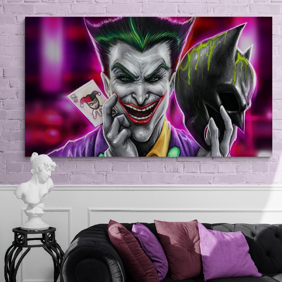 Картина на холсте HolstPrint Joker в маске Бэтмена 50х100 см