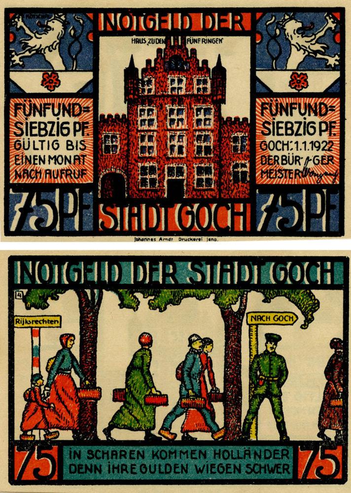 Коллекционная банкнота Германия Нотгельд 75 пфеннигов 1921 F-VF Гох Разновидность 3 (Б18616)