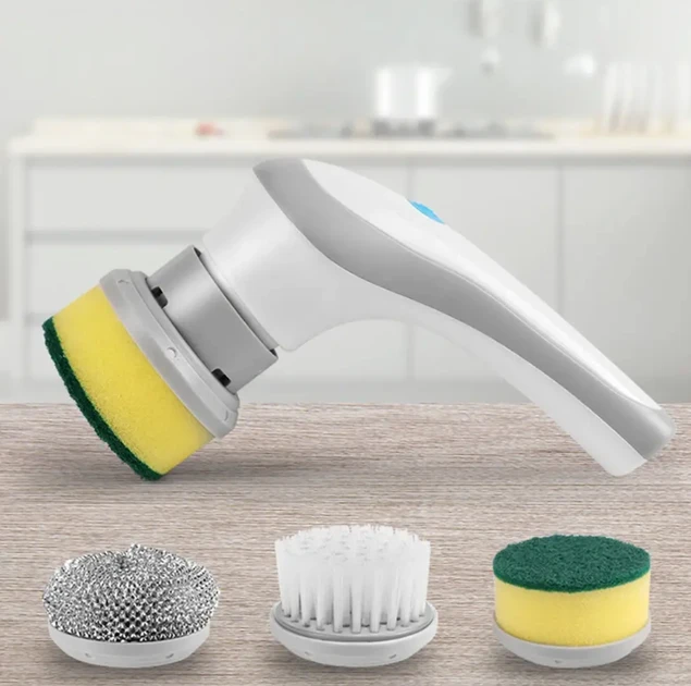 Щетка для мытья посуды аккумуляторная Electric cleaning brush с насадками Белый