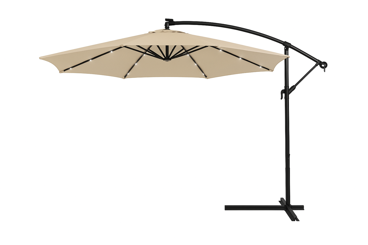 Садова парасолька WCG з поліестеру 160G сталевою рамою LED-підсвічування на сонячній панелі з чохлом 3 м Бежевий (W-7011LED-BE1) - фото 3 Садова парасолька WCG з поліестеру 160G сталевою рамою LED-підсвічування на сонячній панелі з чохлом 3 м Бежевий (W-7011LED-BE1) - фото 3