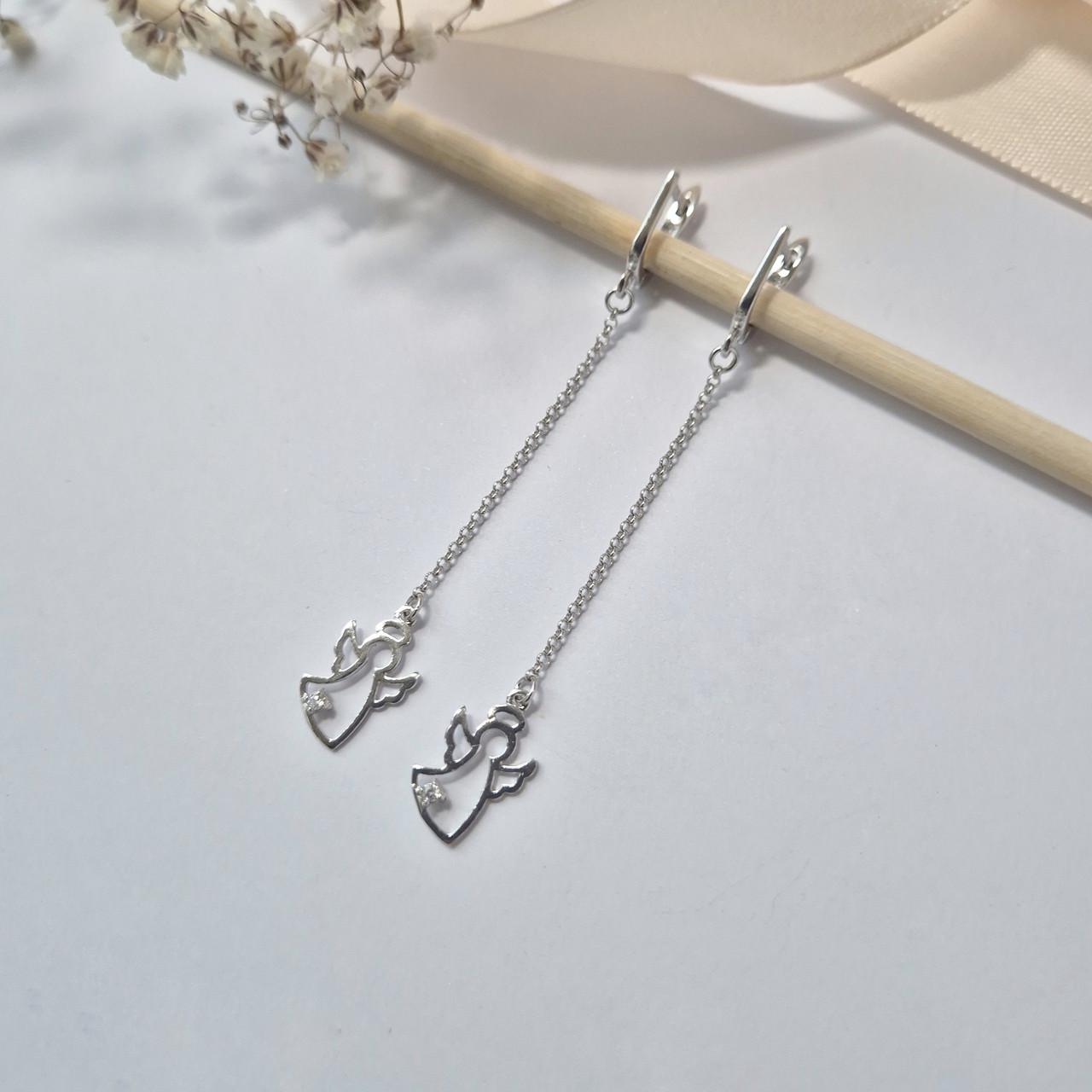 Серьги с подвеской Ангелочек серебро родованное 925 проба 2,80 г (5026р)