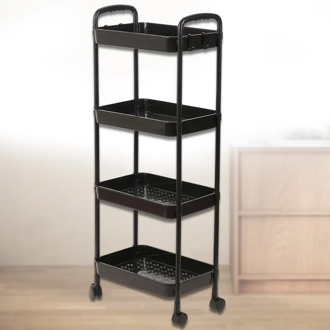 Етажерка на коліщатках розбірна пластикова чотириярусна 104х40х26 см Чорний (641541521)