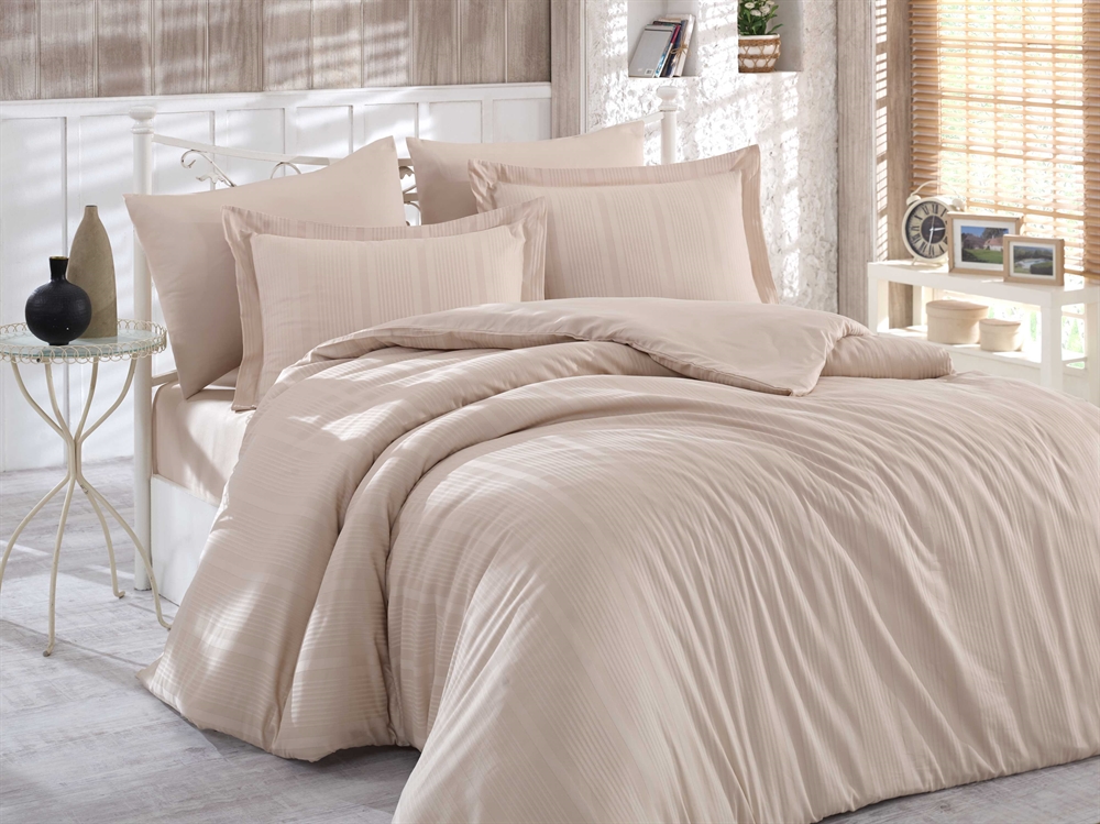 Комплект постельного белья Hobby Exclusive Sateen Diamond Stripe 200х220 см/50х70 см 2 шт./70х70 см 2 шт. Бежевый