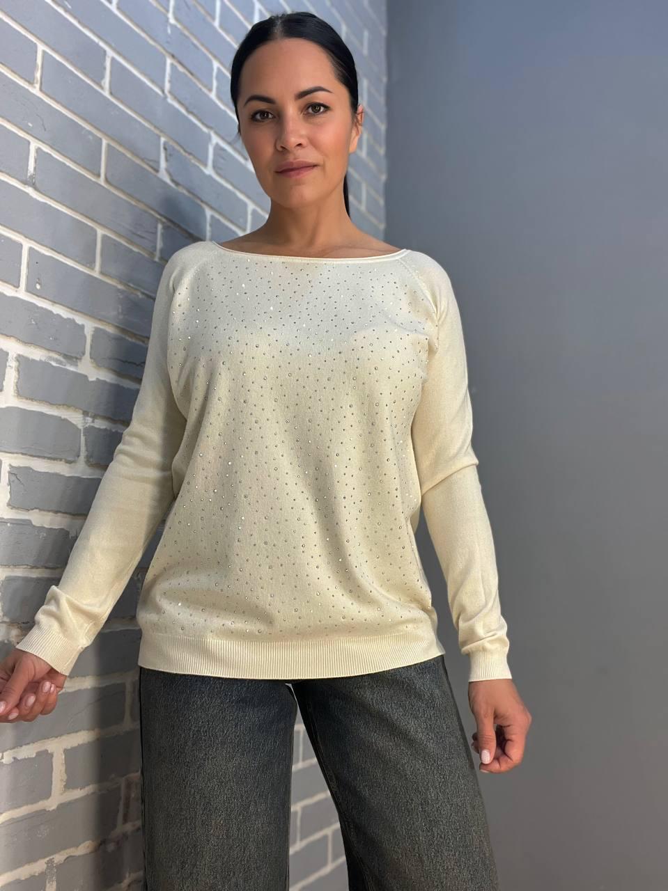 Джемпер жіночий ACCORDDREAM 9067 тонкий светр розсип камінців OS Молочний (2903) - фото 7