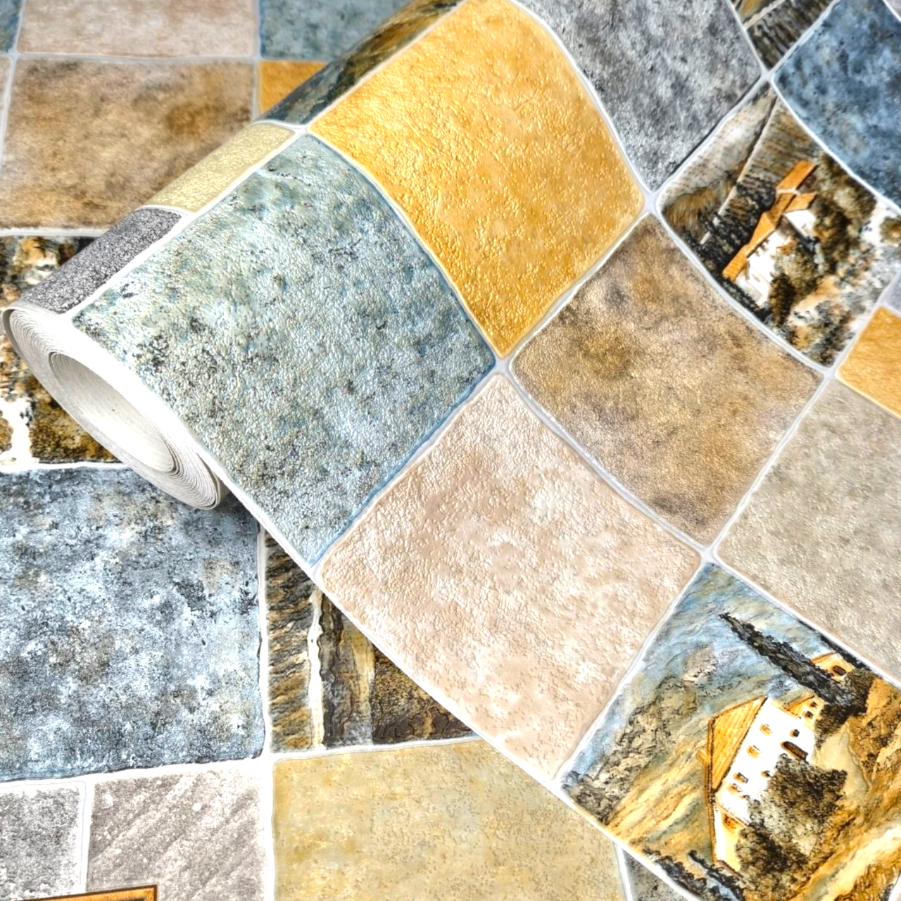 Обои виниловые Славянские обои 5831-05 в стиле плитки для кухни/прихожей/коридора 10,05x0,53 м (2513263548)