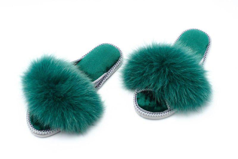 Домашні тапки АЛВАНІ з натуральним хутром р. 40 Зелений