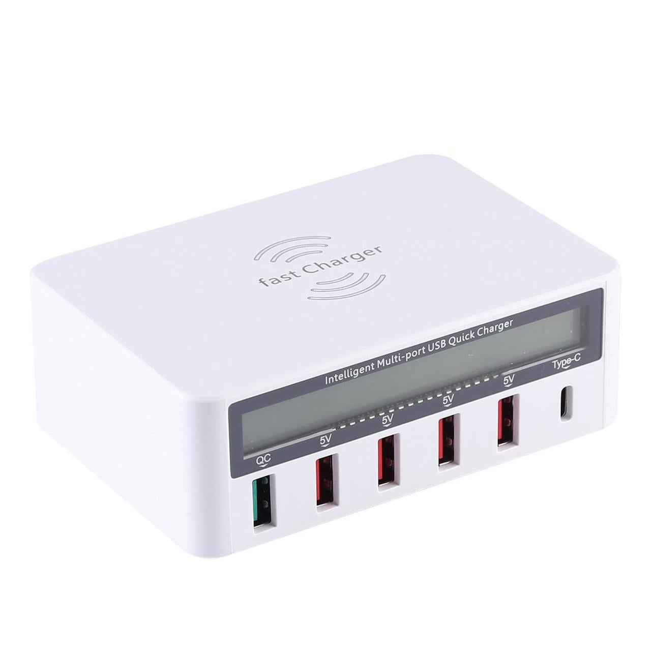 Зарядное устройство WLX-818F 1xUSB QC3,0/4xUSB/1xType-C беспроводная зарядка Qi 10W/50W Max White (2089678808)