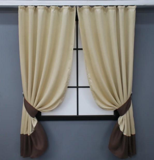 Шторы из ткани лен 1,25х1,7 м 2 шт. Золотистый/Венге (033дк)