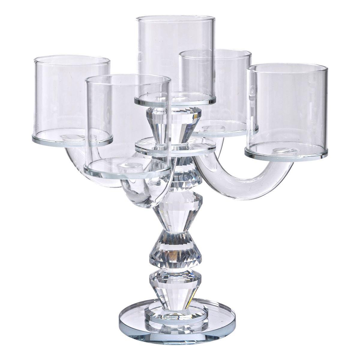 Канделябр на 5 свечей декоративный стеклянный на ножке 19x19x24 см Прозрачный (6924)