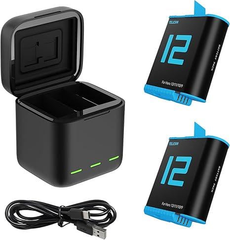 Кейс зарядный Telesin для аккумуляторов к GoPro Hero 12/11/10/9 и карт памяти с 2 аккумуляторами Черный (8/765)