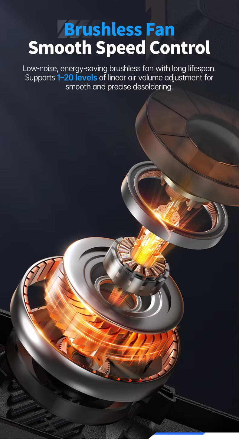 Термофен із підставкою FNIRSI SAG-55 550 Вт РК-дисплей з регульованою температурою для ремонту телефонів Black (SAG55) - фото 5