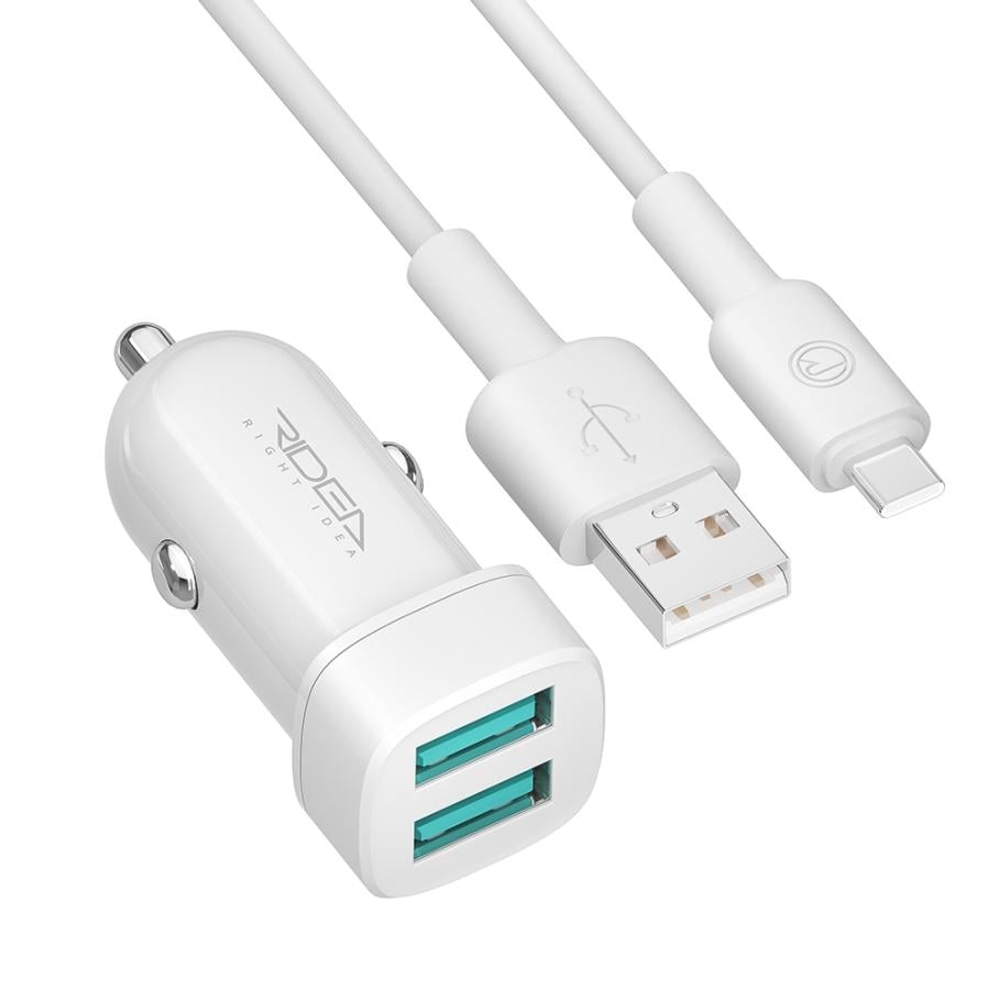 Зарядний пристрій автомобільний Ridea RCC-21212 Grand Type-C 2хUSB-A 2.4 А 12 Вт Type-C 12-24V White (37765141)