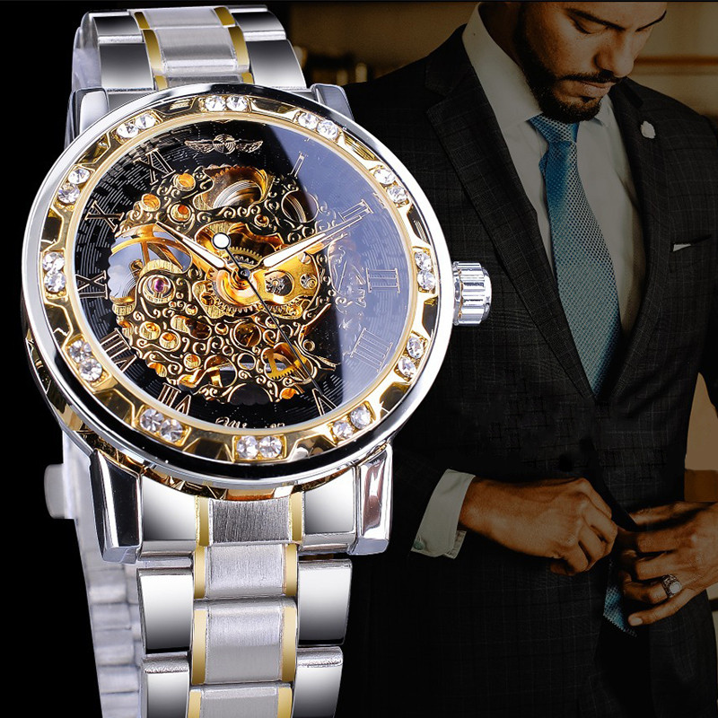 Годинники чоловічий з стразами Winner Diamonds W614 Silver/Gold/Black - фото 4 Годинники чоловічий з стразами Winner Diamonds W614 Silver/Gold/Black - фото 4