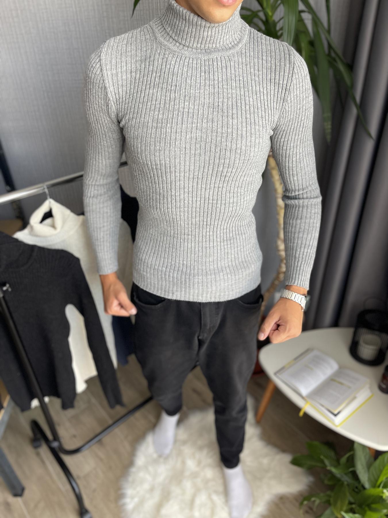 Гольф мужской в рубчик зимний с высоким горлом M Серый (25537/3/1) - фото 2 Гольф мужской в рубчик зимний с высоким горлом M Серый (25537/3/1) - фото 2