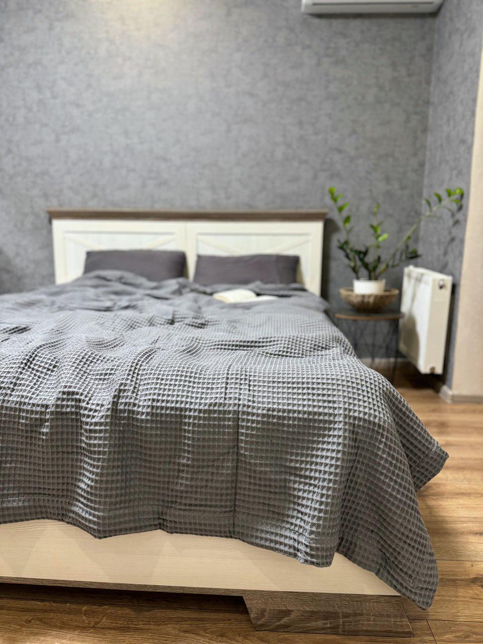 Покривало-плед Вафельне бавовняне полуторне 160х230 см Сірий (15190554)