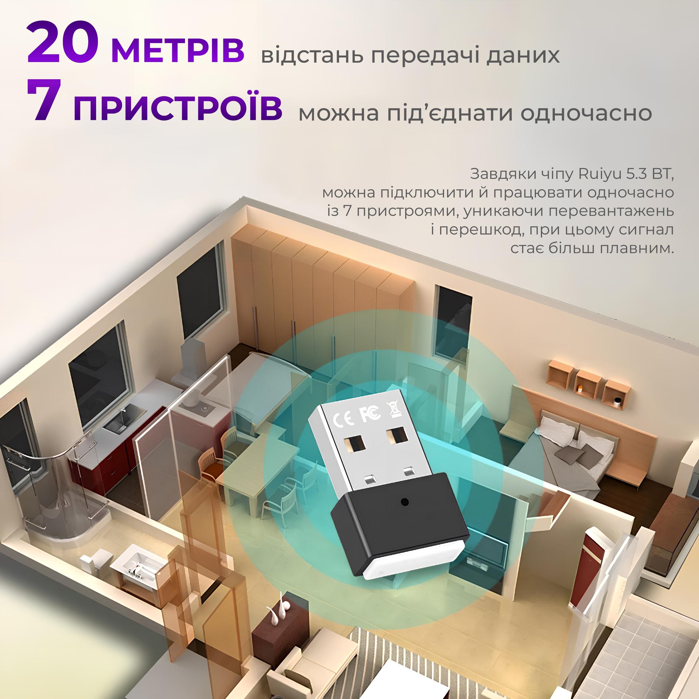 Bluetooth-адаптер Kayfovo BA-53 USB Dongle 5.3+BLE (29037) - фото 5 Bluetooth-адаптер Kayfovo BA-53 USB Dongle 5.3+BLE (29037) - фото 5