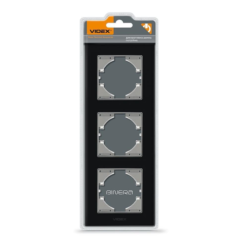 Рамка для розеток Vіdех Bіnеrа 3 місця вертикальна скло Чорний (22551146)