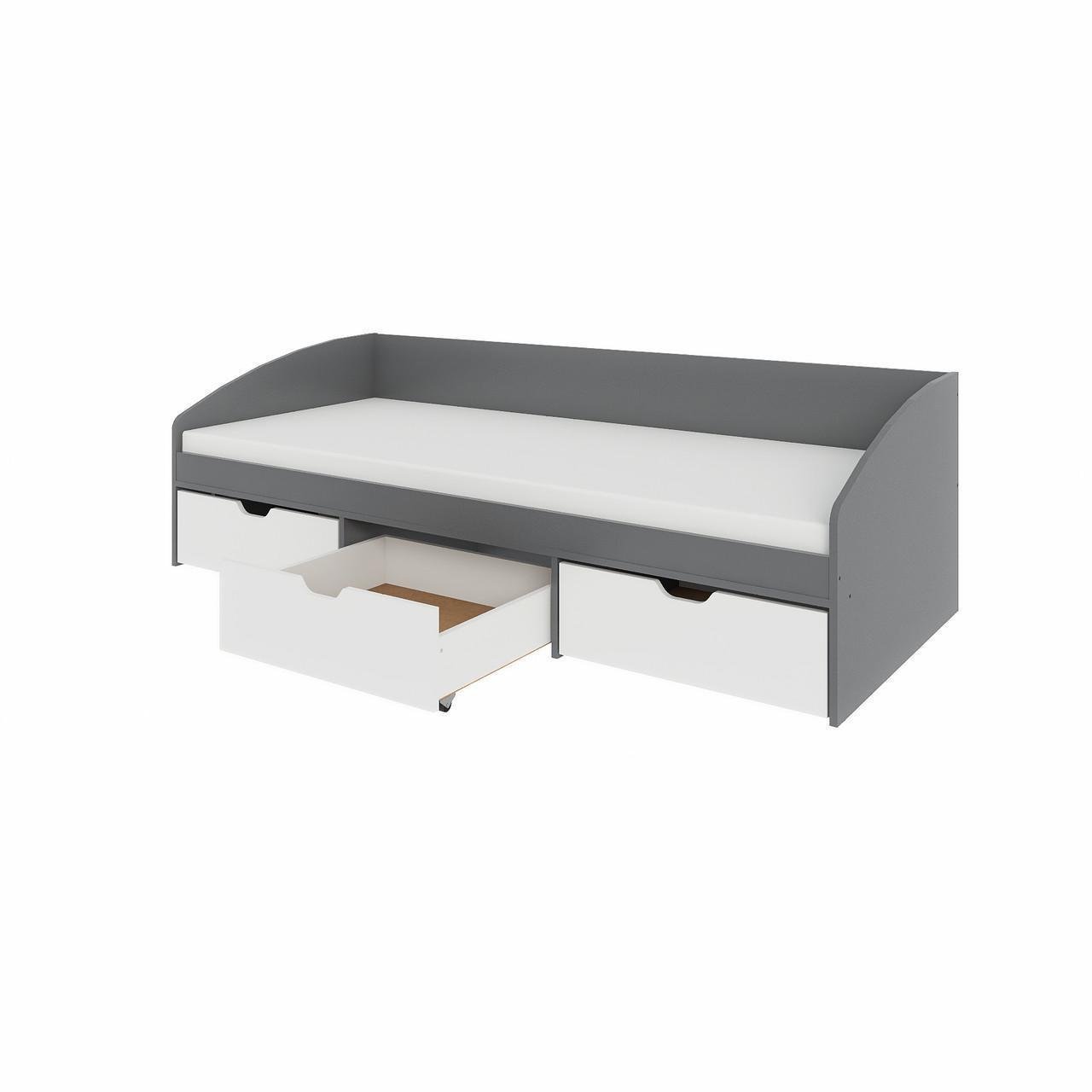 Кровать с ящиками Эверест Комфорт-3 сплошной щит 80x190 см Графитовый/Белый (ЕВ20711)