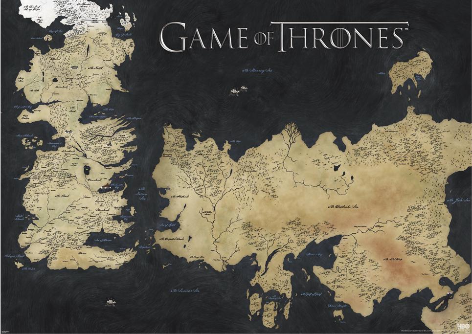 Постер плакат Игра Престолов Карта Вестероса и Эссоса/Game of Thrones Map of Westeros & Essos 100x140 см