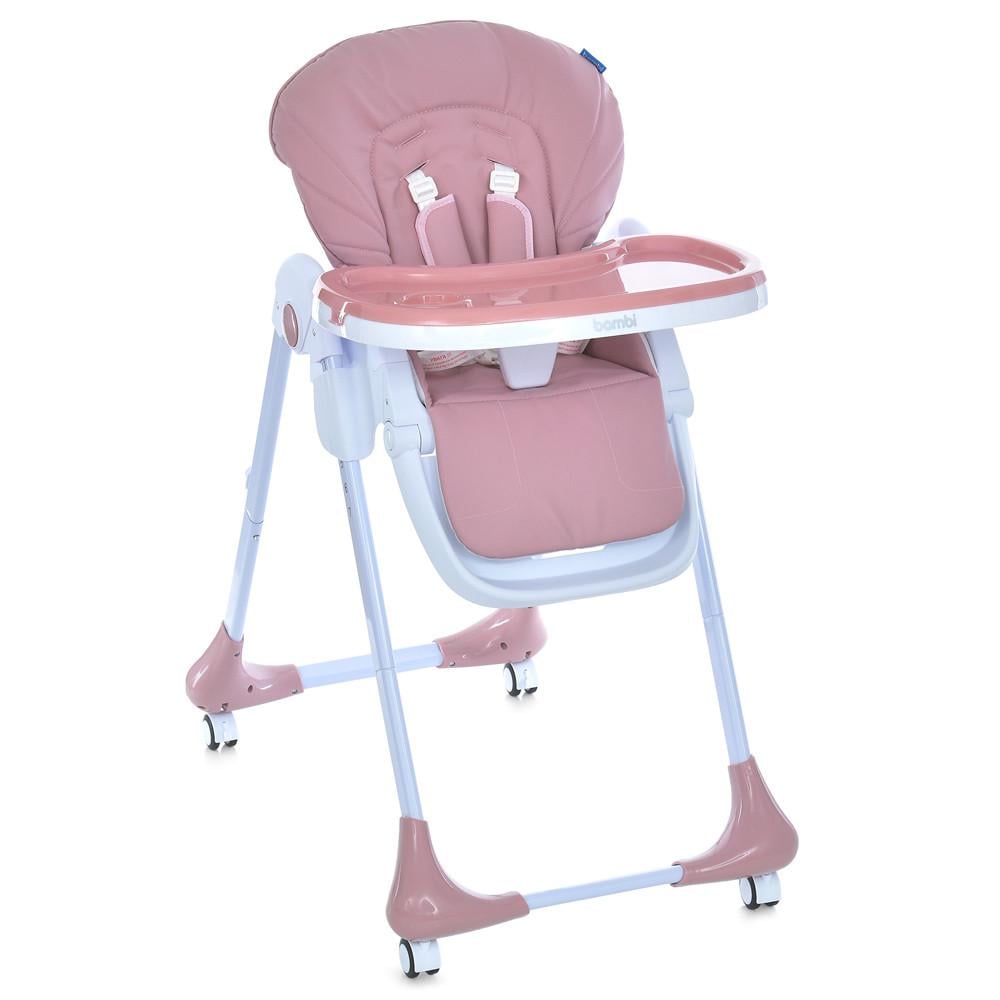 Стульчик детский для кормления Bambi M 3233L с регулировкой спинки из комбинированных материалов 60х88х109 см Розовый (150-7-M 3233L Pink)