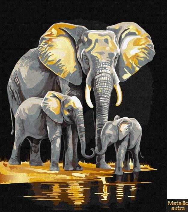 Картина по номерам Идейка Семейство слонов с красками металлик extra 40х50 см (KHO6530)