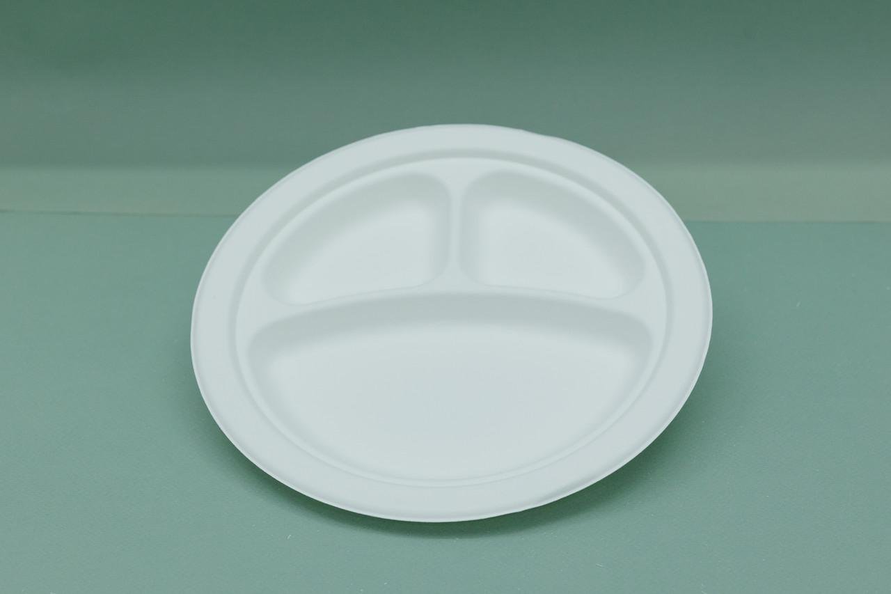 Одноразовая тарелка круглая с 3 отделениями 26 см 125 шт.