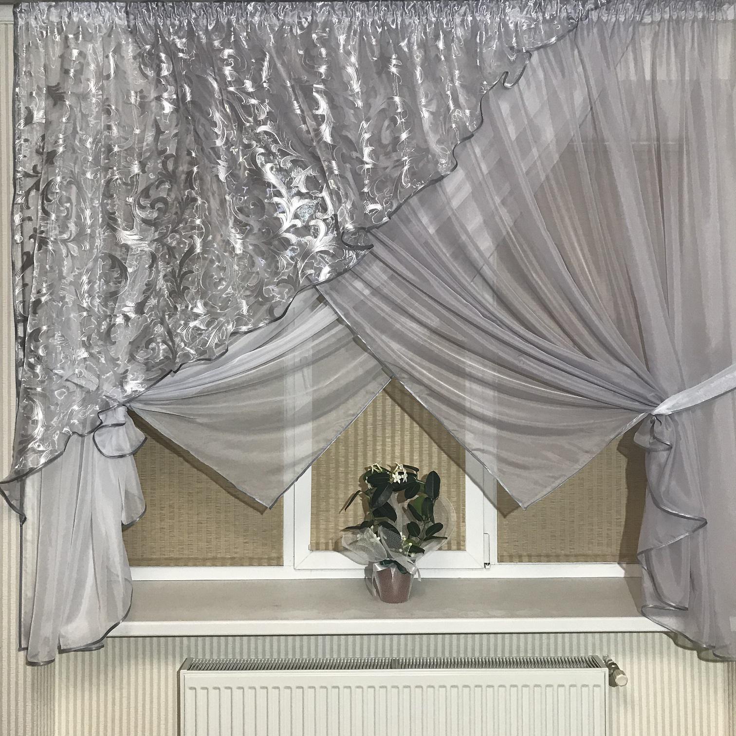 Занавеска на кухню TG Home №362 Вензель Серый (362-34/910-1)