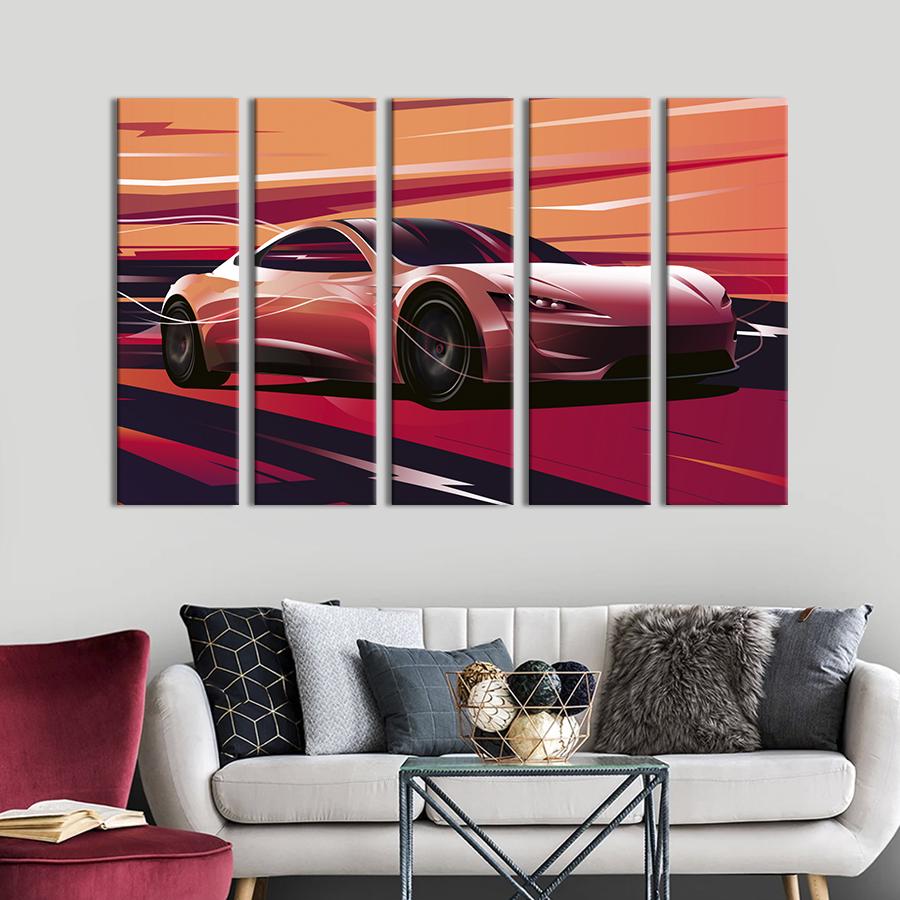 Картина на холсте Эксклюзивное авто Tesla Roadster 155x95 см (1404-51)