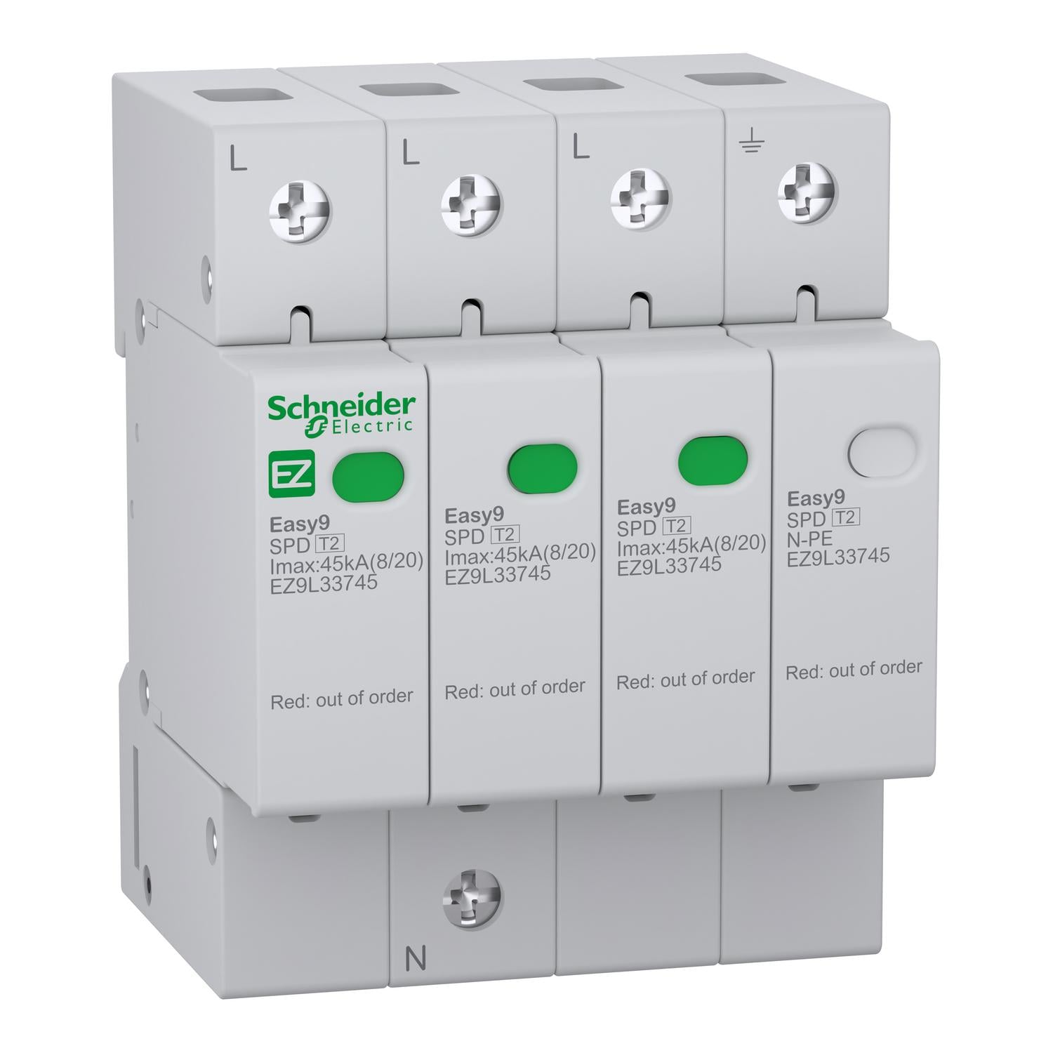 Устройство защиты от импульсных перенапряжений Schneider Electric Easy9 3Р+N 45 кА/20 кА/1,5 кВ (EZ9L33745)