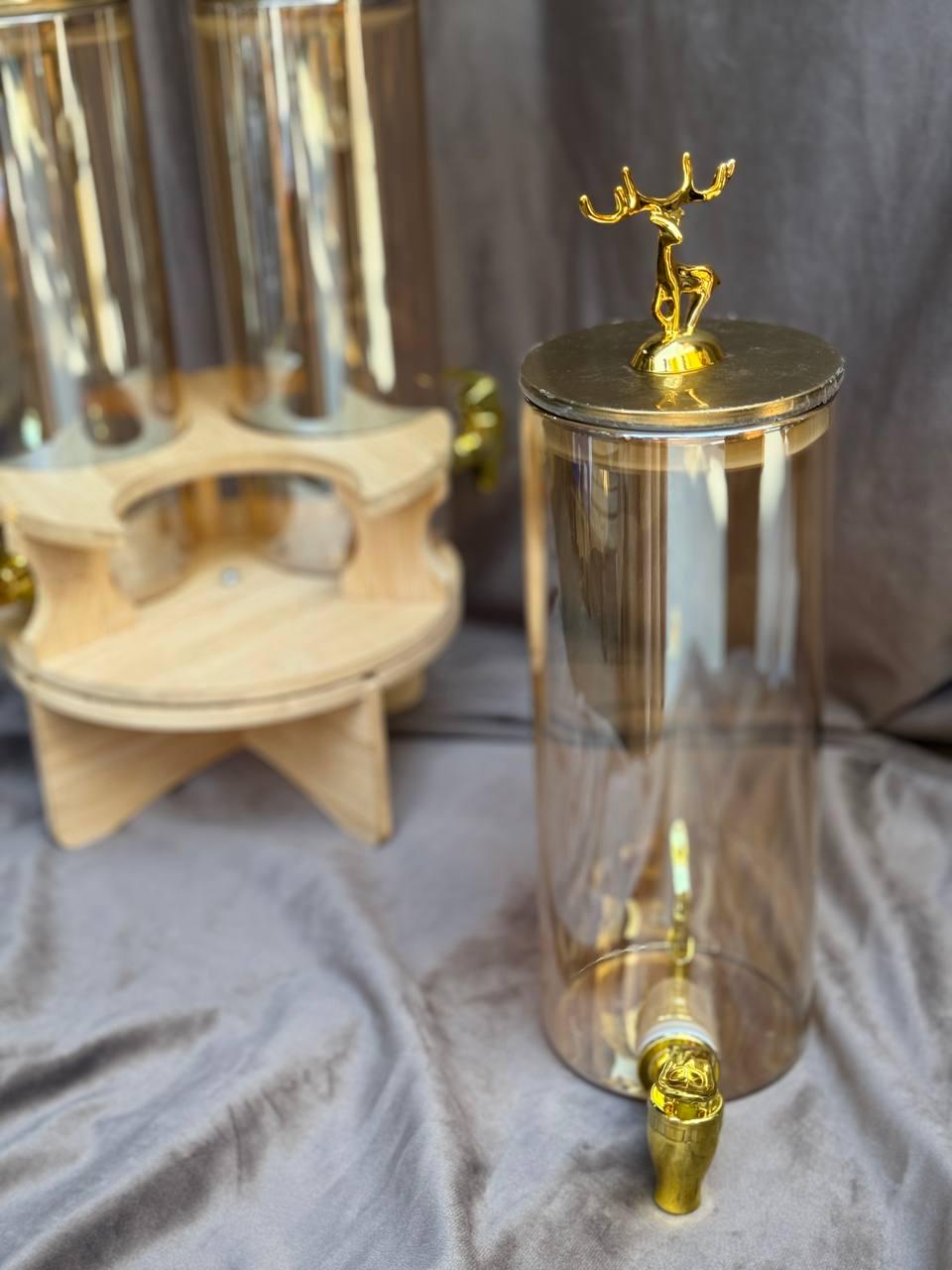 Лимонадниця для напоїв Happy Life скляна потрійна на бамбуковій підставці 5,5 л Золотистий (HP-34-28) - фото 5 Лимонадниця для напоїв Happy Life скляна потрійна на бамбуковій підставці 5,5 л Золотистий (HP-34-28) - фото 5