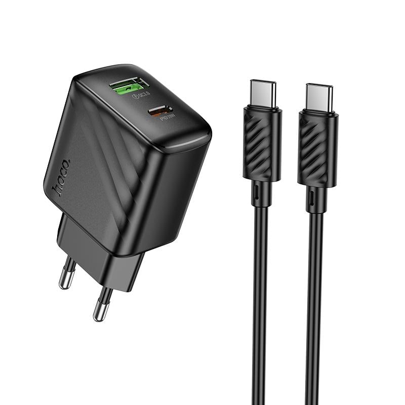 Зарядний пристрій для телефонів з кабелем Hoco CS25A Rico PD20W+QC3.0 C-C Black (24692)