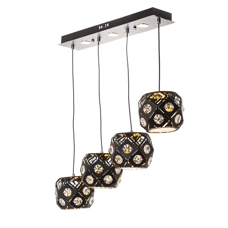 Люстра подвесная светодиодная LED Light House ES-15468/4 BK с пультом на четыре плафона Черный