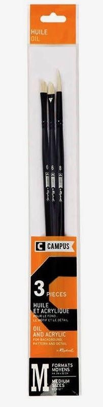 Набор кистей для масла и акрила Campus щетина р. M 3 шт.
