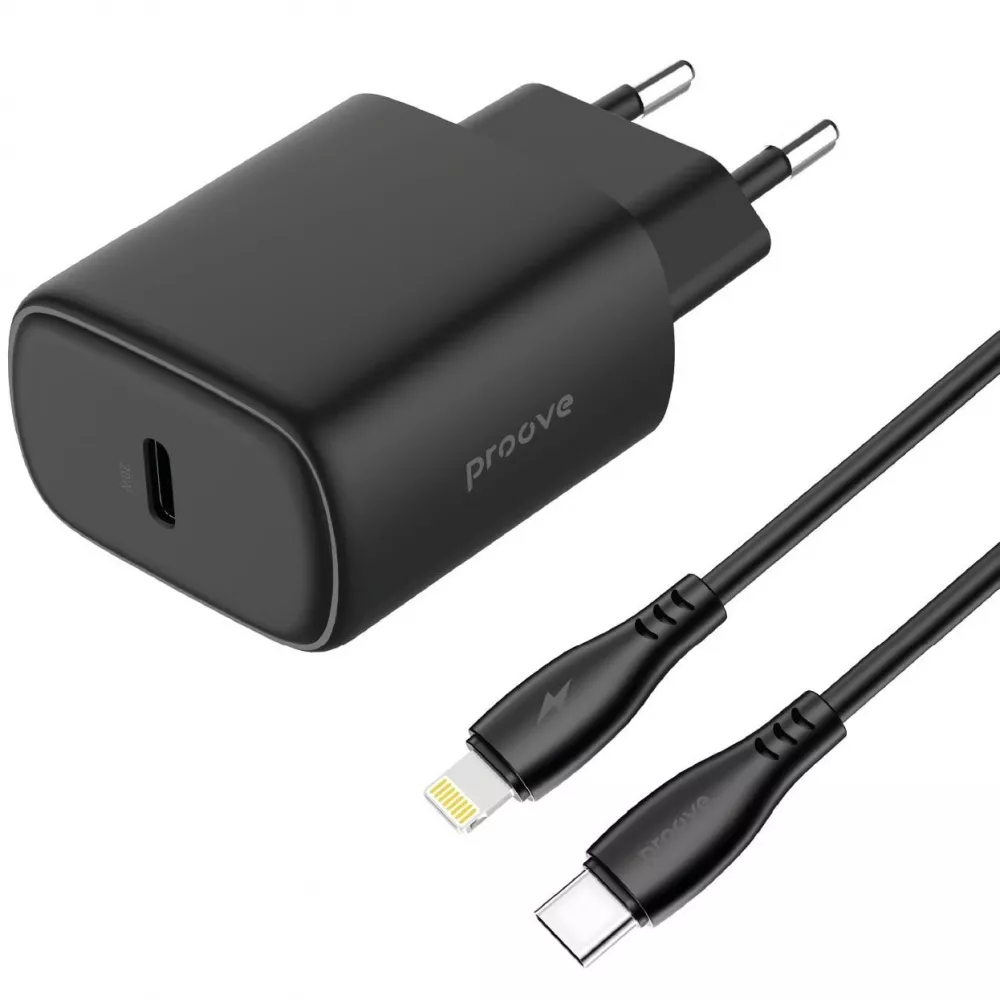 Зарядное устройство для Proove Silicone Power 2 USB-C 20W Type-C-Lightning 1 м Черный (30106272)