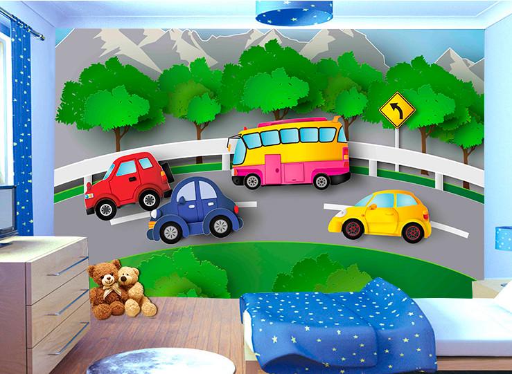 Фотообои 3D для детской комнаты Машины на дороге