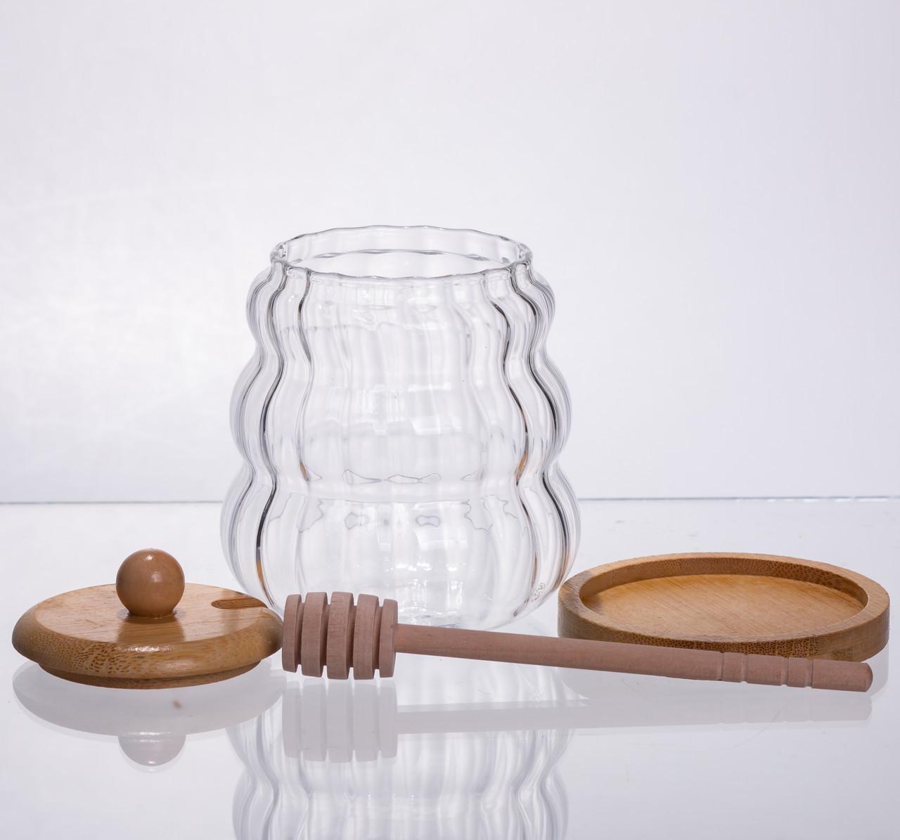 Медовниця скляна з кришкою та ложкою для зберігання меду 320 мл (64486-9) - фото 2