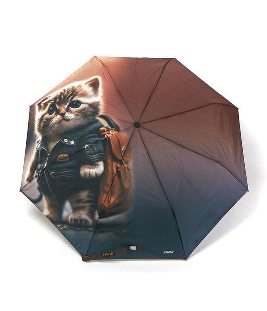 Зонт женский полуавтомат Fiaba на 8 спиц с котом Коричневый (F23-028) Зонт женский полуавтомат Fiaba на 8 спиц с котом Коричневый (F23-028)