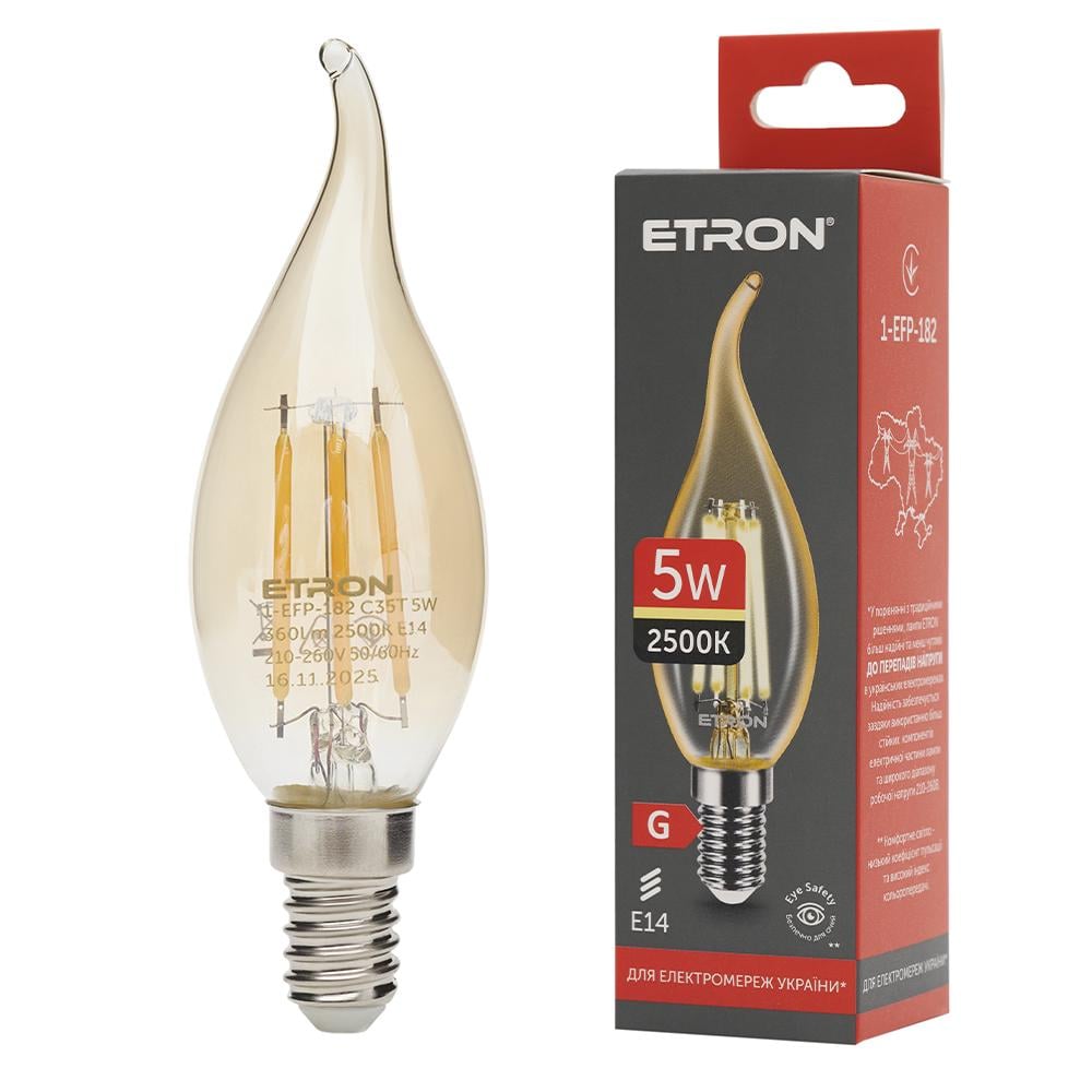 Светодиодная лампа филаментная ETRON Filament C37 tailed E14 2700K 5W Золотой (1-EFP-182)
