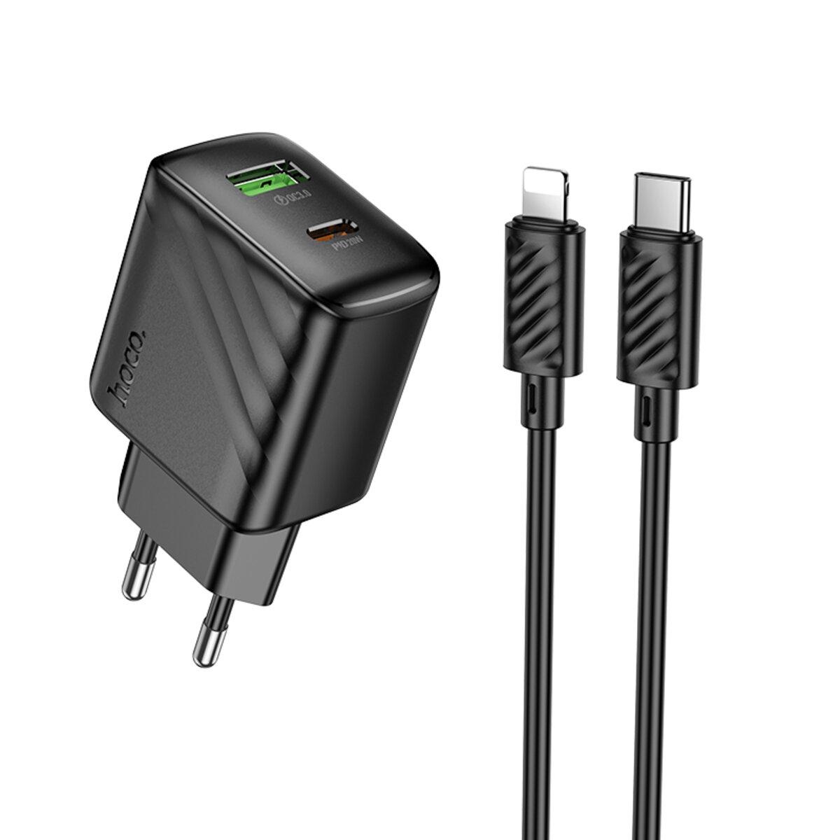 Зарядний пристрій з кабелем Hoco CS25A Rico PD20W+QC3.0 Charger Set Type-C to Lightning Black (6942007639798)