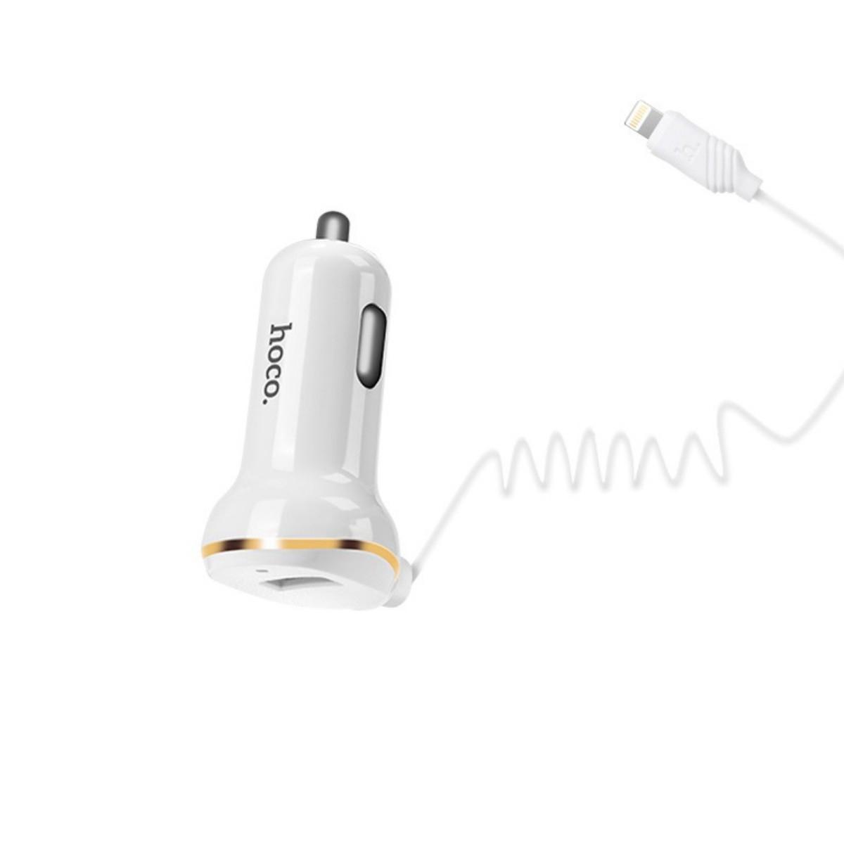 Зарядний пристрій автомобільний Hoco Z14 single port with Lightning cable car charger 1 USB 3.4 A White (01284)
