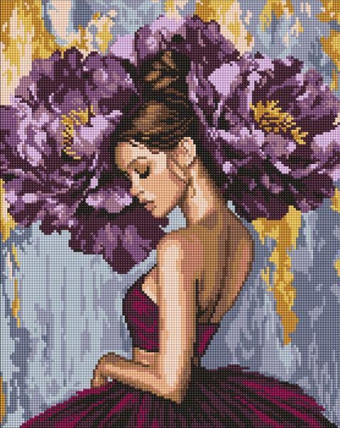 Алмазна мозаїка Ideyka Балерина з пурпуровими півонії 40x50 см (Id-AMO8353)