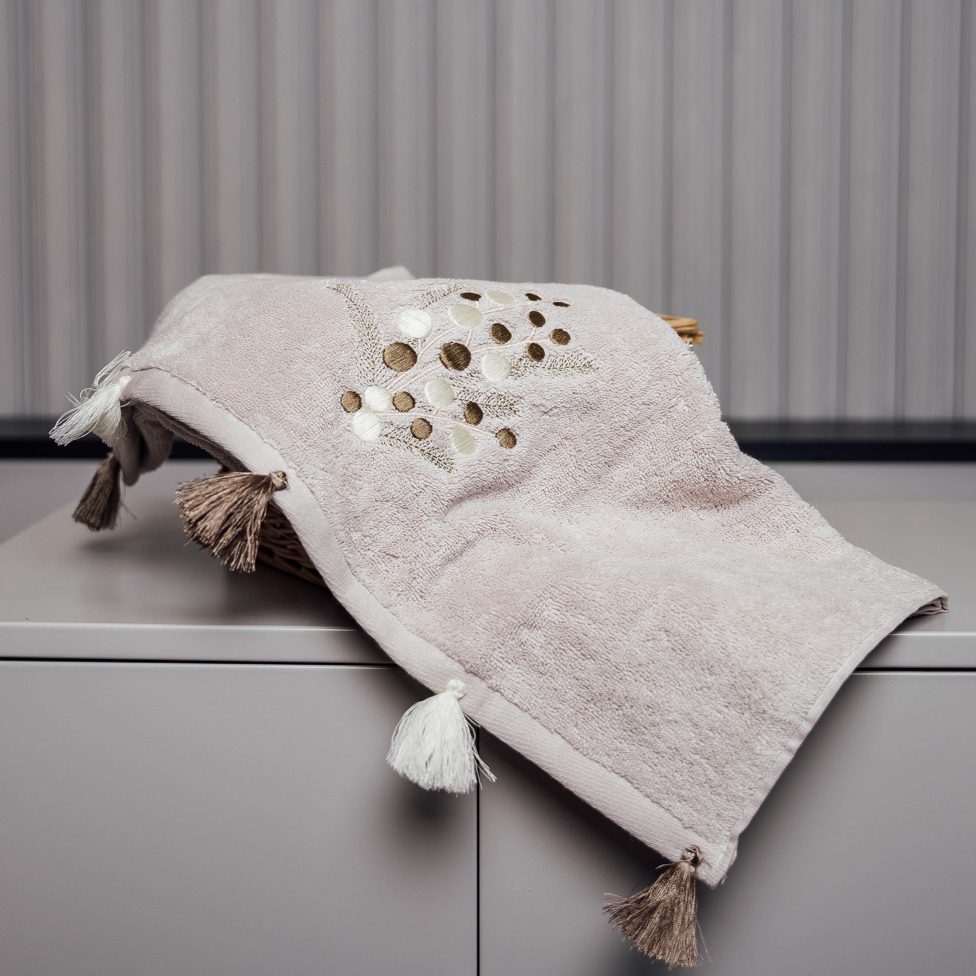 Полотенце лицевое букетик с кистями 100x50 см Бледно-коричневый (88120)