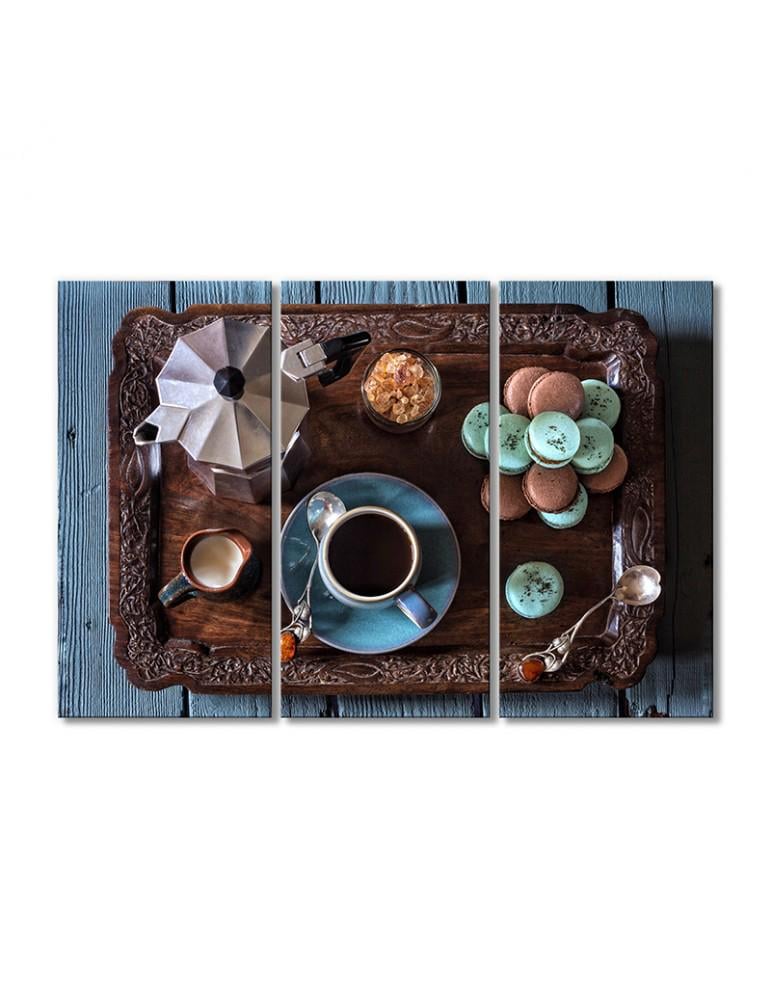 Картина модульная Поднос с кофейным напитком 3 модуля 80x120 см